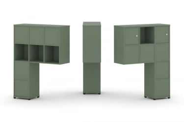 Надставка на стол высокая двухсторонняя + задняя стенка (8 шт.) + блок с 1-м ящиком (2 шт.) + распашной фасад (2 шт.) CОНCЕПТ CН.ДНВ-007 Кобо Белый бриллиант Черный металл / CONCEPT CN.DNV-007