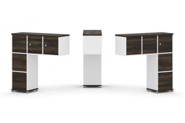 Надставка на стол низкая двухсторонняя + задняя стенка (5 шт.) + блок с 2-мя ящиками (2 шт.) + распашной фасад (3 шт.) CОНCЕПТ CН.ДНН-005 Дуб Мали Белый бриллиант Белый металл / CONCEPT CN.DNN-005