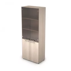 Шкаф стеллаж высокий со стеклом ТАИМ-МАКС 4Ш.005.3 Шамони светлый / TAIM-MAX