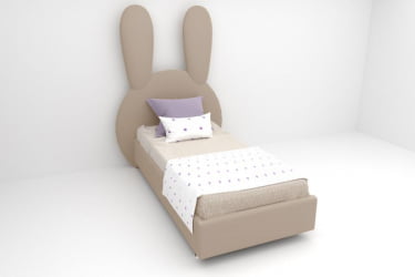Детская кровать &куот;Зайка&куот; с ортопедическим основанием Цвет фасада: Светло-серый; Цвет корпуса: Светло-серый; Материал фасада: Металл/Велюр; Размер: 1200х2000 мм; Спальное место: 1200х2000 мм / "Зайка"