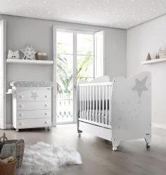 Комод Микуна Естела пеленальный Б-970 вхите/грей матрасик грей старс / Micuna Estela B-970 white/grey grey stars