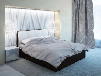 Кровать с мягким изголовьем Бежевый\Коричневый