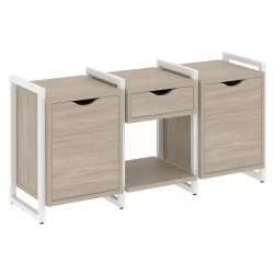 Тумба на регулируемых опорах наборная. Вариант №7 ЛОФТ ВР.Л-ТН-7.О Металл белый Дуб Аттик / LOFT VR.L-TN-7.O