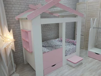 Ящик для детской кровати для кровати Теремок Белый-Розовый