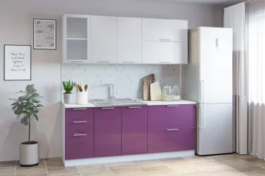 Гарнитур кухонный СОФТ В 1 (накладная мойка) металлик белый/фиолет.