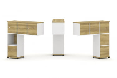 Надставка на стол низкая односторонняя + задняя стенка (5 шт.) + блок с 1-м ящиком (1 шт.) + распашной фасад (3 шт.) CОНCЕПТ CН.ОНН-006 Дуб Винченцо Белый бриллиант Черный металл / CONCEPT CN.ONN-006