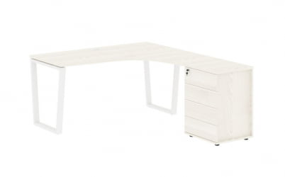 Стол эргономичный с тумбой правый ЕДИС ЕВCЕТ 1518 Р Ясень Траун Белый / EDIS EVCET R