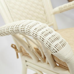 Комплект обеденный АНДРЕА ГРАНД (стол со стеклом+6 кресел+ подушки) ТCХ Вхите (белый), Ткань рубчик, цвет кремовый / ANDREA GRAND TCH White