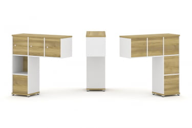 Надставка на стол низкая односторонняя + задняя стенка (5 шт.) + блок с 1-м ящиком (1 шт.) + распашной фасад (3 шт.) CОНCЕПТ CН.ОНН-006 Дуб Винченцо Белый бриллиант Белый металл / CONCEPT CN.ONN-006