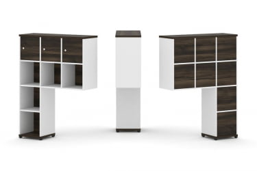 Надставка на стол высокая односторонняя + задняя стенка (8 шт.) + распашной фасад (3 шт.) CОНCЕПТ CН.ОНВ-003 Дуб Мали Белый бриллиант Черный металл / CONCEPT CN.ONV-003