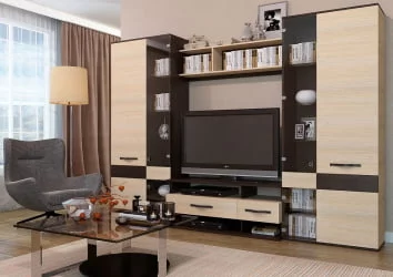 Стенка-горка в гостиную Сапфир со шкафом Дуб Кантерберри Дуб Сонома