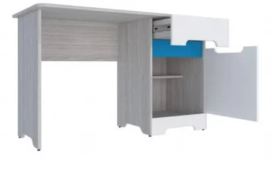 Стол Палермо-3 Юниор Белый глянец Ясень шимо светлый Синий