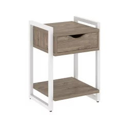 Тумба на регулируемых опорах с ящиком и полкой ЛОФТ ВР.Л-Т1.О Металл белый Тиквуд темный / LOFT VR.L-T1.O