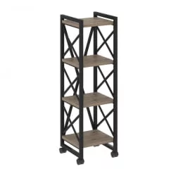 Стеллаж на колесных опорах - 4 полки ЛОФТ  ВР.Л-МСТ.К-4.4 Металл черный Тиквуд темный / LOFT VR.L-MST.K-4.4