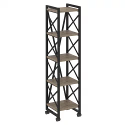 Стеллаж на колесных опорах - 5 полок ЛОФТ ВР.Л-МСТ.К-5.4 Металл черный Тиквуд темный / LOFT VR.L-MST.K-5.4