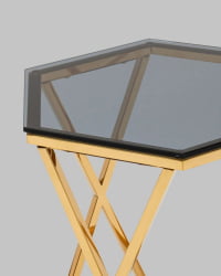 Журнальный столик Круз 48*42 стекло смоке сталь Золото / smoke