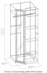 Фасад углового шкафа Зеркало Шерлоcк 63 Орех шоколадный (спальня)_65604 / Sherlock
