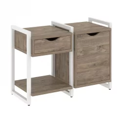 Тумба на регулируемых опорах наборная. Вариант №3 ЛОФТ ВР.Л-ТН-3.О Металл белый Тиквуд темный / LOFT VR.L-TN-3.O