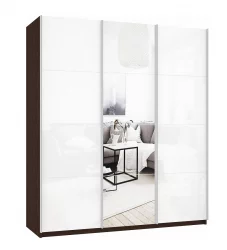 Шкаф-купе трехдверный Прайм 1800 Белое стекло/Зеркало/Белое стекло Венге