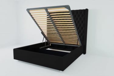 Мягкая интерьерная кровать &куот;Версаль Люкс&куот; с подъемным механизмом Материал фасада: Искусственная кожа; Спальное место: 1400х2000 мм; Цвет фасада: Кольт Ч; Цвет корпуса: Кольт Ч / "Версаль Люкс"