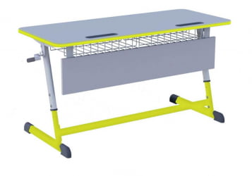 Парта двухместная НОМАД В с ручной регулировкой высоты  с антивандальной  полиуретановой кромкой (рост 4-6) Желтый/Серый / NOMAD V