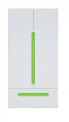 Шкаф двустворчатый с ящиками Палермо Юниор 07 Белый глянец Ясень шимо светлый Зеленый