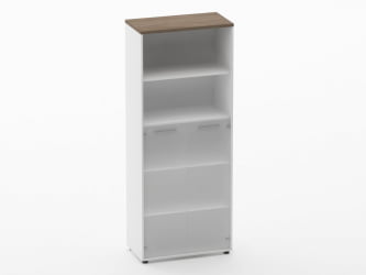 Шкаф 4 широкий 2 полки открытые и 2 стеклянные двери Дека 10.19.161 Дуб Верцаска/Белый / Deka