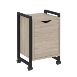 Тумба на колесных опорах с распашным фасадом ЛОФТ ВР.Л-Т2.К Металл черный Дуб Аттик / LOFT VR.L-T2.K