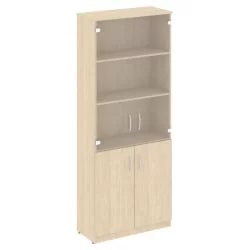Шкаф высокий широкий (2 низкие двери ЛДСП, 2 средние двери стекло) НОВА С В.СТ-1.2 Бук Артизан / NOVA S