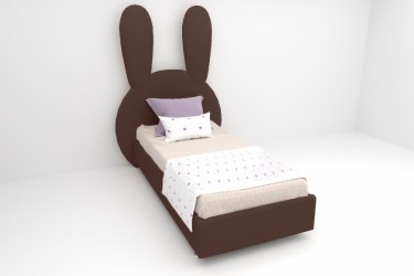 Детская кровать &куот;Зайка&куот; с ортопедическим основанием Цвет фасада: Коричневый; Цвет корпуса: Коричневый; Материал фасада: Искусственная кожа; Размер: 1200х2000 мм; Спальное место: 1200х2000 мм / "Зайка"