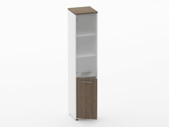 Шкаф 4 узкий верх стеклянная дверь, низ закрытый Дека 10.19.17Л Дуб Верцаска/Белый / Deka