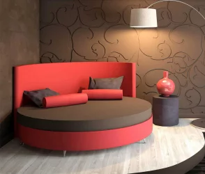 Круглая кровать Каприсе 220кс220 см Красная ткань / Caprice 220x220