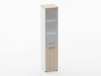 Шкаф 4 узкий верх стеклянная дверь, низ закрытый Дека 10.19.17Л Туя/Белый / Deka