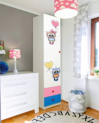 Желтый шкаф с ящиками и фотопечатью Совята 1.1 Белый/Желтый/Синий