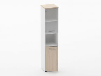 Шкаф 4 узкий верх стеклянная дверь, низ закрытый, с нишей Дека 10.19.18Л Туя/Белый / Deka