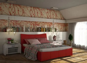 Кровать с мягким изголовьем Красный_68184