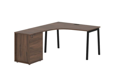 Стол эргономичный с тумбой (левый) ЕДИС ЕЛCЕТ 1318 Л Дуб Денвер темный Черный / EDIS ELCET L