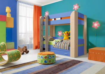 Двухъярусная кровать для девочки двухъярусная Юниор-6 с ящиком Ясень шимо светлый/Ярко-розовый