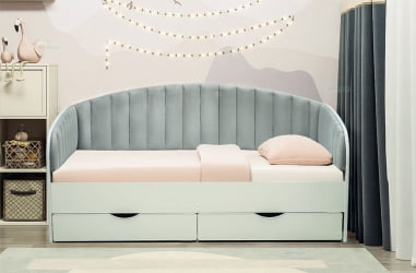 Кровать с продольной мягкой спинкой Софа №12.1 (800х1600) Белая Велюр 009