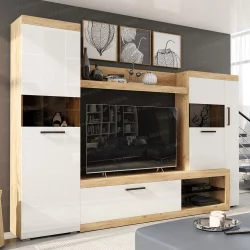 Стенка Бастон Дуб вотан/Белый глянец