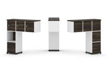 Надставка на стол низкая односторонняя + задняя стенка (5 шт.) + блок с 1-м ящиком (1 шт.) + распашной фасад (3 шт.) CОНCЕПТ CN.ONN-006 Дуб Мали Белый бриллиант Черный металл / CONCEPT