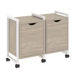 Тумба на колесных опорах наборная. Вариант №2 ЛОФТ ВР.Л-ТН-2.К Металл белый Дуб Аттик / LOFT VR.L-TN-2.K