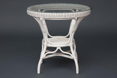 Комплект обеденный АНДРЕА ( стол со стеклом + 4 кресла + подушки) ТCХ Вхите (белый), Ткань рубчик, цвет кремовый / ANDREA TCH White