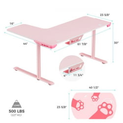Стол письменный (для компьютера) угловой ЕУРЕКА ЕРК-Л60Р-ПК-В2 (правый), розовый / EUREKA ERK-L60R-PK-V2