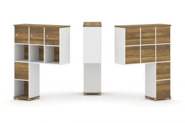 Надставка на стол высокая односторонняя + задняя стенка (8 шт.) + распашной фасад (3 шт.) + блок с 2-мя ящиками (1 шт.) CОНCЕПТ CН.ОНВ-004 Сандал Янтарный Белый бриллиант Белый металл / CONCEPT CN.ONV-004