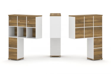 Надставка на стол высокая односторонняя + задняя стенка (8 шт.) + блок с 2-мя ящиками (2 шт.) + распашной фасад (3 шт.) CОНCЕПТ CН.ОНВ-006 Сандал Янтарный Белый бриллиант Белый металл / CONCEPT CN.ONV-006