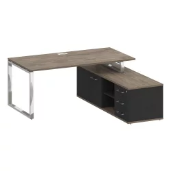 Стол руководителя с опорной греденцией, правый СХИФТ СК.СРГ-180 (Р) Тиквуд Темный/Антрацит / SHIFT SK.SRG-180 (R)