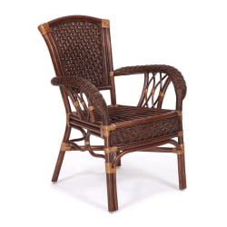 Комплект обеденный АНДРЕА ГРАНД (стол со стеклом+6 кресел+ подушки) Пекан Вашед (античн. орех), Ткань рубчик, цвет кремовый / ANDREA GRAND Pecan Washed