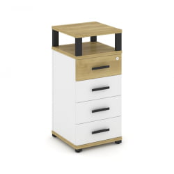 Тумба приставная с 4-мя ящиками и надставкой CОНCЕПТ CН.ТУО-003 Б/В Дуб Винченцо Белый бриллиант Черный / CONCEPT CN.TUO-003 B/W