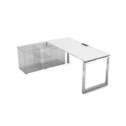 Стол рабочий, прямолинейный три опоры, левый ГЛОСС ЛИНЕ НСТЛ-О.989 Белый Премиум / GLOSS LINE